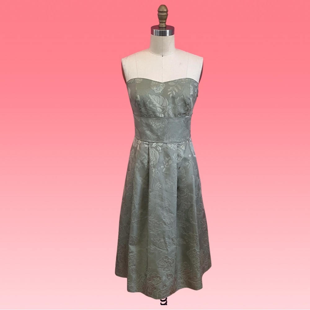 🌈4/$20🌈Gorgeous SILK Floral Light Green Brocade Strapless Coquette Mini Dress